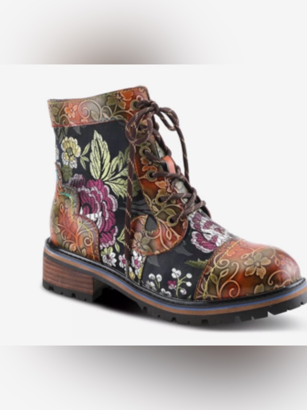 L’ARTISTE Black Floral Embroidered Lace-Up Ankle Boots🌿🌺🌿